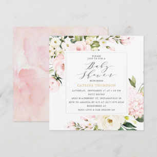 Elegant Blush Floral Greenery Baby Shower Invitation