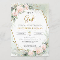 Elegant Blush Floral Greenery Gold It's a Girl