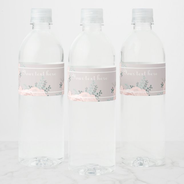  Elegant Blush floral greenery Water Bottle Label (Bottles)