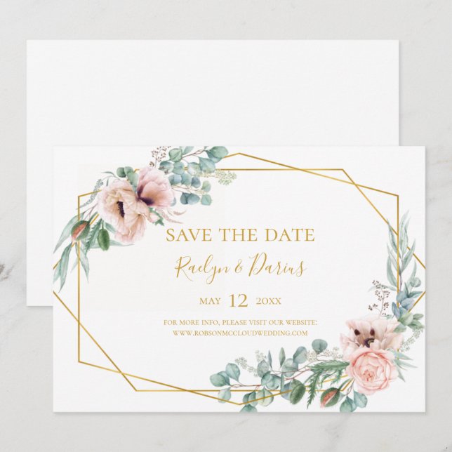 Elegant Blush Floral | Horizontal Save the Date (Front/Back)