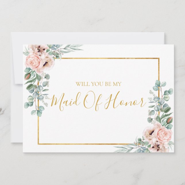 Elegant Blush Floral | Maid Of Honour Proposal Car Invitation (Front)