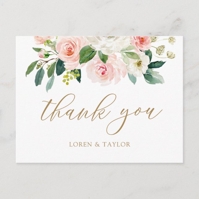 Elégant Blush Floral Mariage Merci Votre Carte Pos (Devant)
