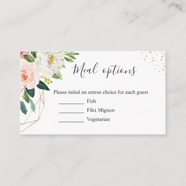 Elegant Blush Floral Meal Options Enclosure Card (Front)