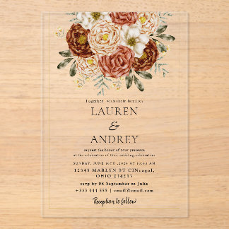 Elegant Blush Floral Modern Wedding Acrylic Invitations