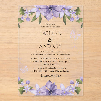 Elegant Blush Floral Modern Wedding Acrylic Invitations