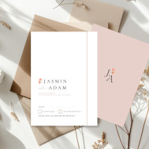 Elegant Blush Floral Monogram Wedding RSVP
