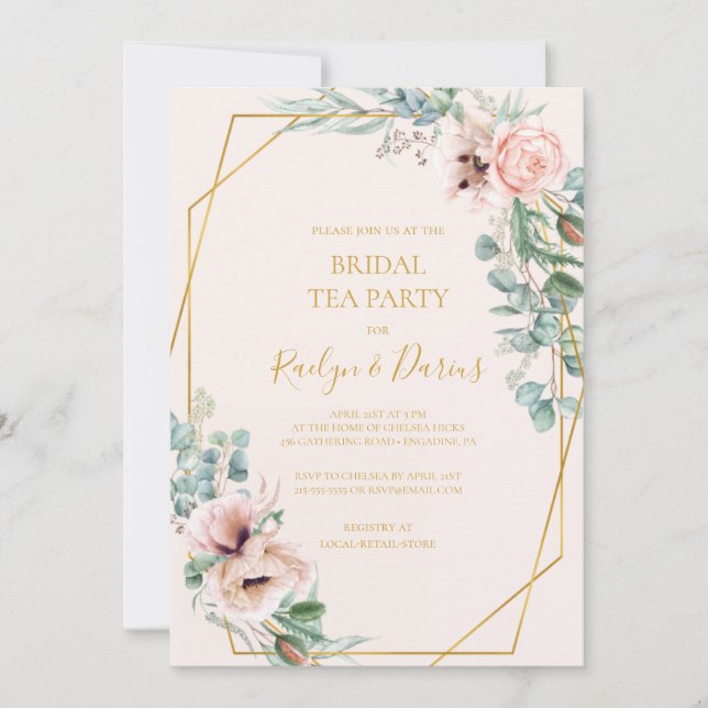 Elegant Blush Floral | Pastel Bridal Tea Party Invitation (Front)