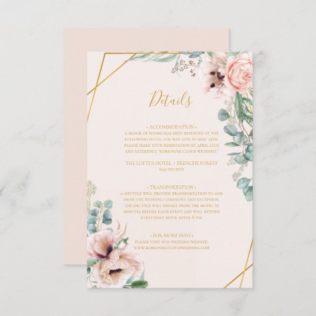 Elegant Blush Floral | Pastel Details Enclosure Card (Front/Back)