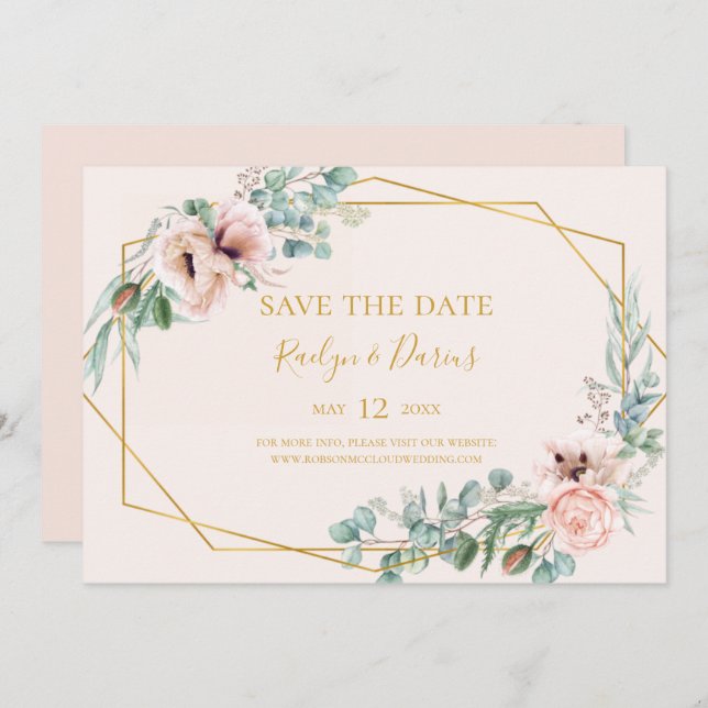 Elegant Blush Floral | Pastel Horizontal Save The Date (Front/Back)