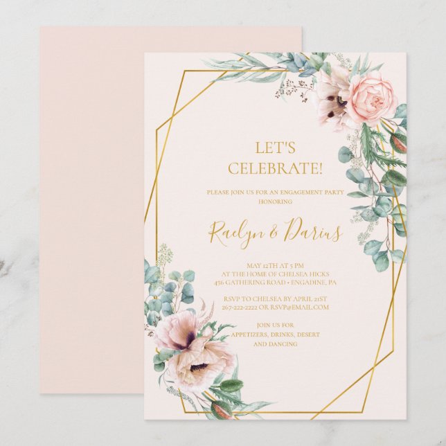 Elegant Blush Floral | Pastel Let's Celebrate Invitation (Front/Back)