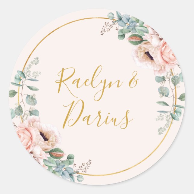 Elegant Blush Floral Pastel Wedding Envelope Seals (Front)