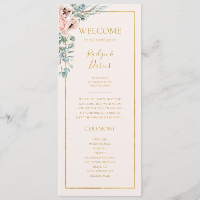Elegant Blush Floral | Pastel Wedding Program (Front)