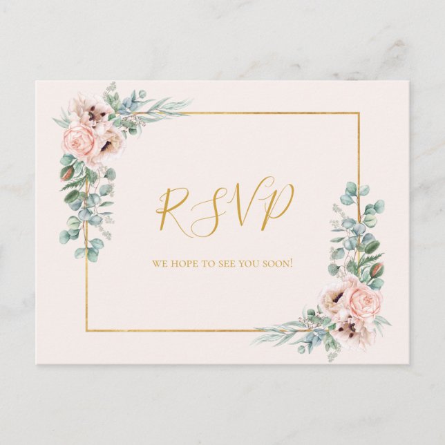Elegant Blush Floral | Pastel Wedding RSVP Postcard (Front)