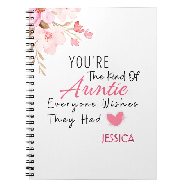 Elegant Blush Floral Personalized Auntie Gift  Notebook (Front)