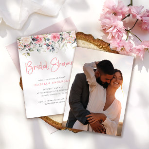 Elegant Blush Floral Photo Bridal Shower Invitation