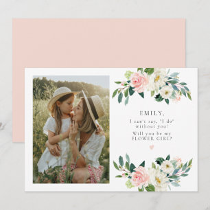 Elegant Blush Floral Photo Flower Girl Proposal Invitation