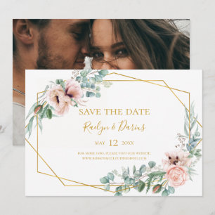 Elegant Blush Floral   Photo Horizontal Save The D Date