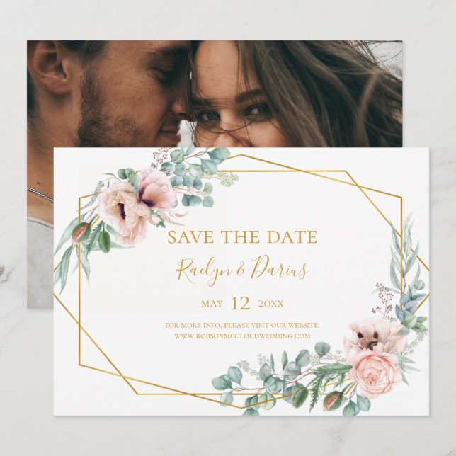 Elegant Blush Floral | Photo Horizontal Save The D Save The Date (Front/Back)