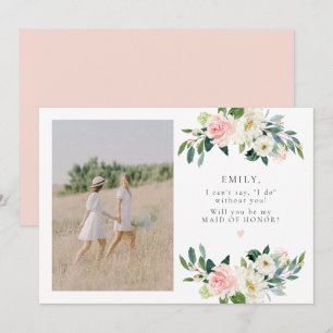 Elegant Blush Floral Photo Maid of Honour Proposal Invitation