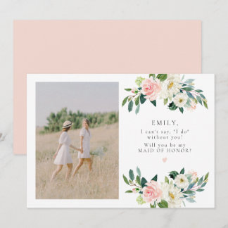 Elegant Blush Floral Photo Maid of Honour Proposal Invitation