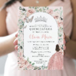 Elegant Blush Floral Princess Silver Quinceañera Invitation<br><div class="desc">Personalize this soft blush floral silver Quinceañera / Sweet 16 birthday invitation easily and quickly. Simply click the customize it further button to edit the texts, change fonts and fonts colours. Featuring pretty pastel blush pink flowers, delicate greenery and a girl dressed in a glittering blush gown. Matching items available...</div>