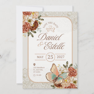 Elegant Blush Floral Save the Date Card