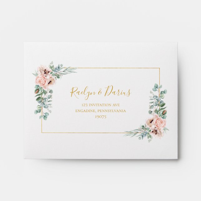 Elegant Blush Floral | Self Addressed RSVP Envelope (Front)