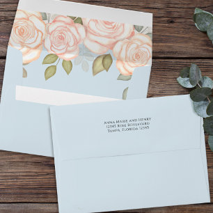 Elegant Blush Floral Simple Minimalist Light Blue  Envelope