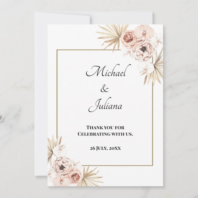 Elegant Blush Floral Thank You Card (Front)
