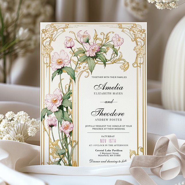 Elégant Blush Floral Vintage Wedding Invitation (Créateur téléchargé)
