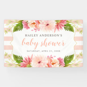 Elegant Blush Floral Watercolor Baby Girl Shower Banner