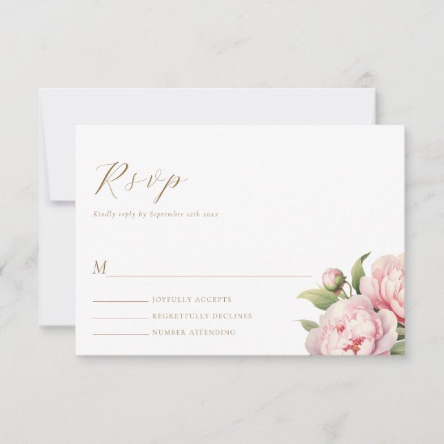 Elegant Blush Floral Watercolor Modern Wedding RSVP Card (Front)
