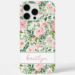 Elegant Blush Floral Watercolor Personalized iPhone 16 Pro Max Case