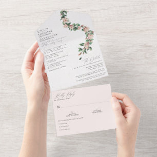 Elegant Blush Floral Wedding All In One Invitation