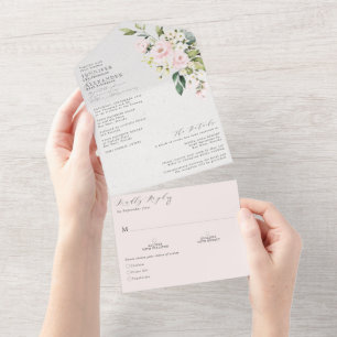 Elegant Blush Floral Wedding All In One Invitation