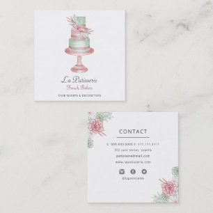 Elegant Blush Floral Wedding Cake Makers Bakery Square Business Card