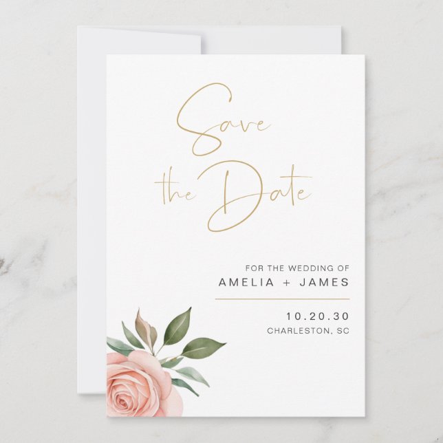 Élégant Blush Floral Wedding Enregistrer La Carte  (Devant)