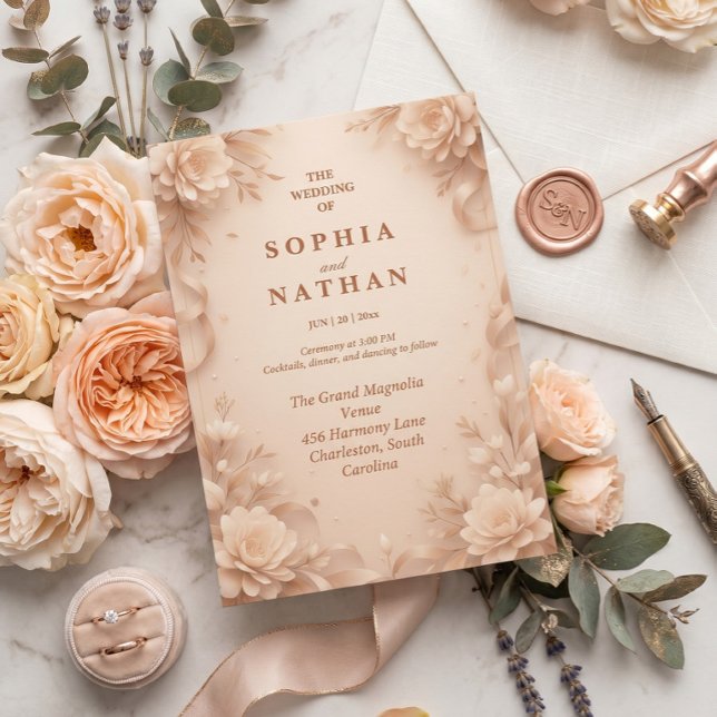 Elegant Blush Floral Wedding Invitation  (Creator Uploaded)