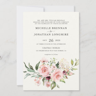 Elegant Blush Floral Wedding Invitation - Cream