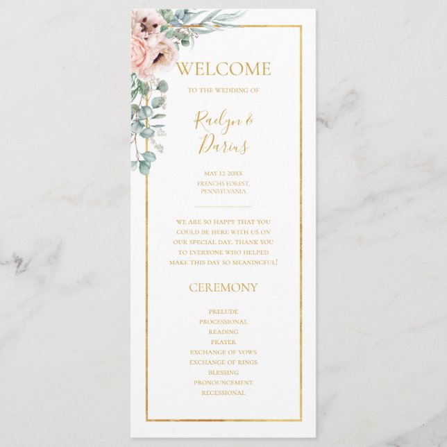 Elegant Blush Floral | Wedding Program (Front)