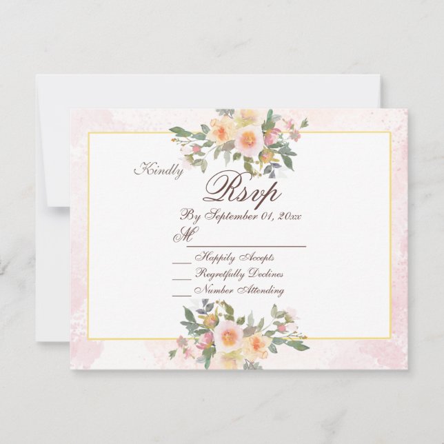 Elegant Blush Floral Wedding RSVP Card (Front)