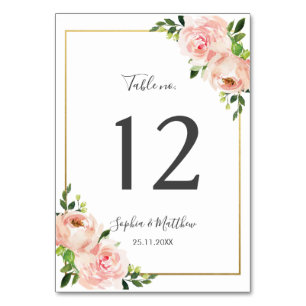 Elegant Blush Floral Wedding Table Number