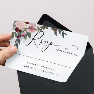 Elegant Blush Floral Wedding Watercolor Classic RSVP Card