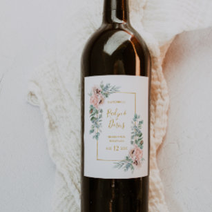Elegant Blush Floral   Wedding Wine Label