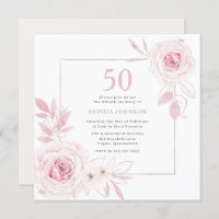 Elegant Blush Floral Wreath Frame 50th Birthday