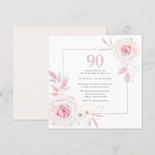Elegant Blush Floral Wreath Frame 90th Birthday  Invitation