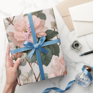 Elegant Blush Flower Ivory Floral Pattern Wrapping Paper