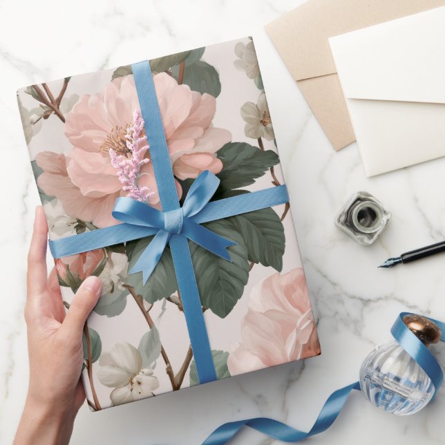 Elegant Blush Flower Ivory Floral Pattern Wrapping Paper (Gifting)