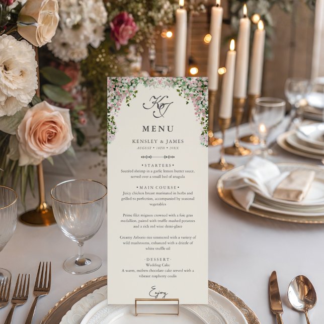 Elegant Blush Garden Wedding Dinner Menu (Creator Uploaded)