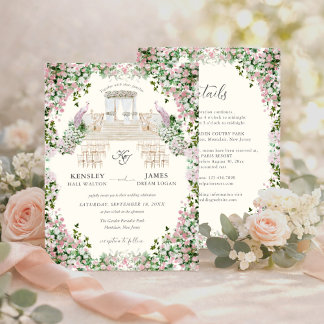 Elegant Blush Garden Wedding with Monogram  Invitation